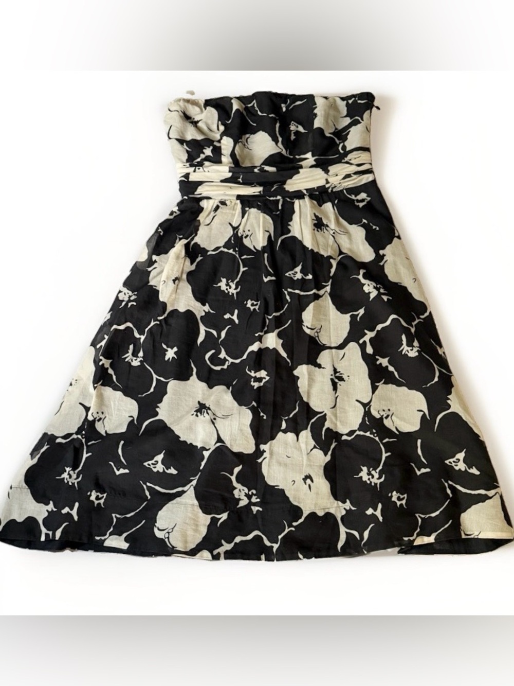 The Limited Strapless Black Ivory Floral A-Line Dress Size 6 Lined